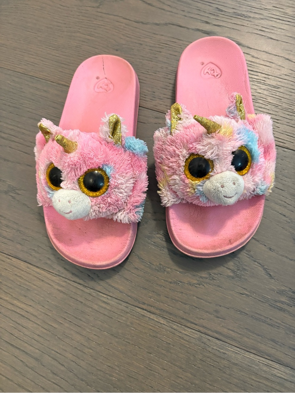 Beanie boo pink unicorn girls flip flops sz 4 youth